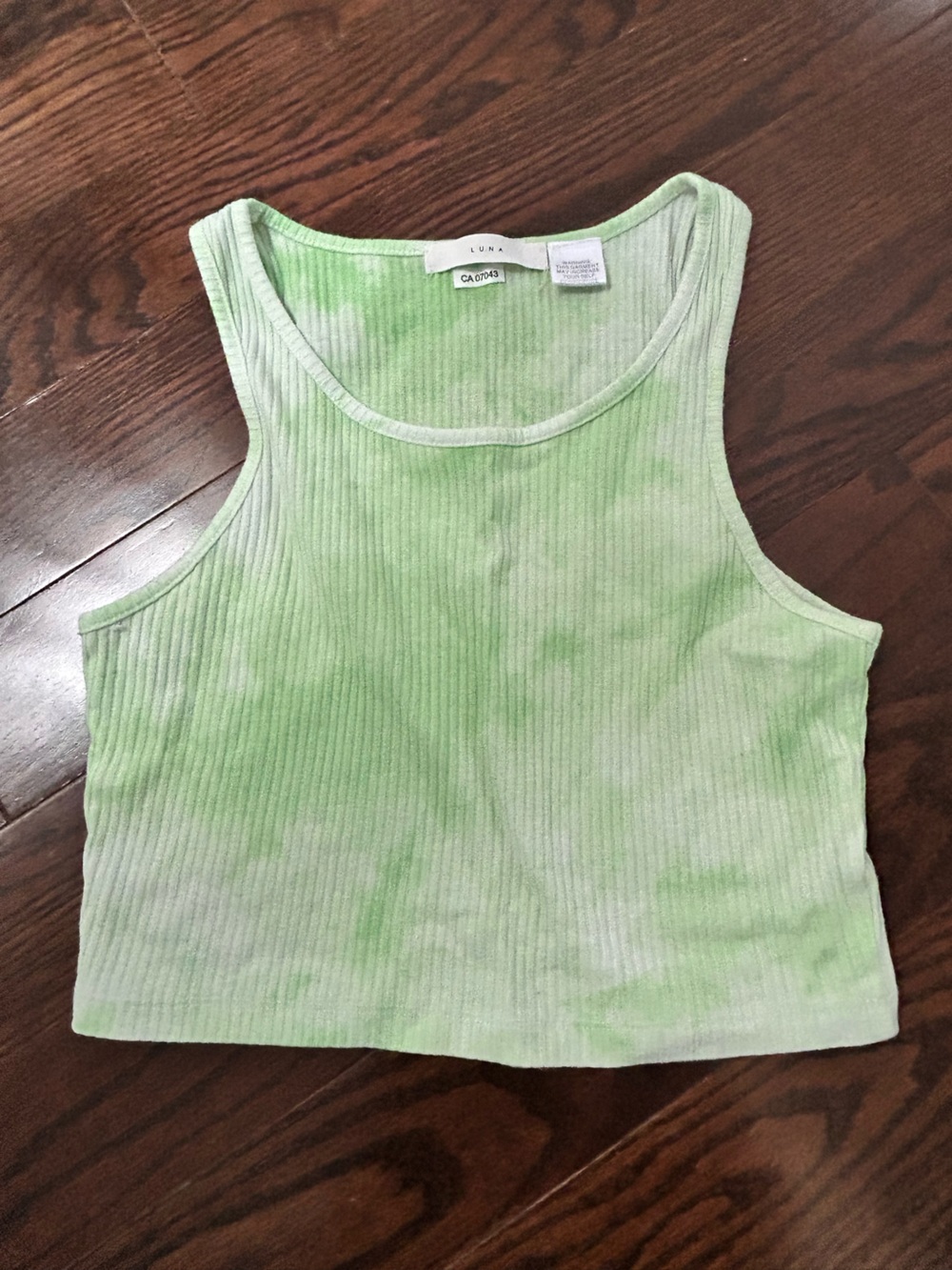 Luna Light Green Tie-Dye Ribbed Tank Top
